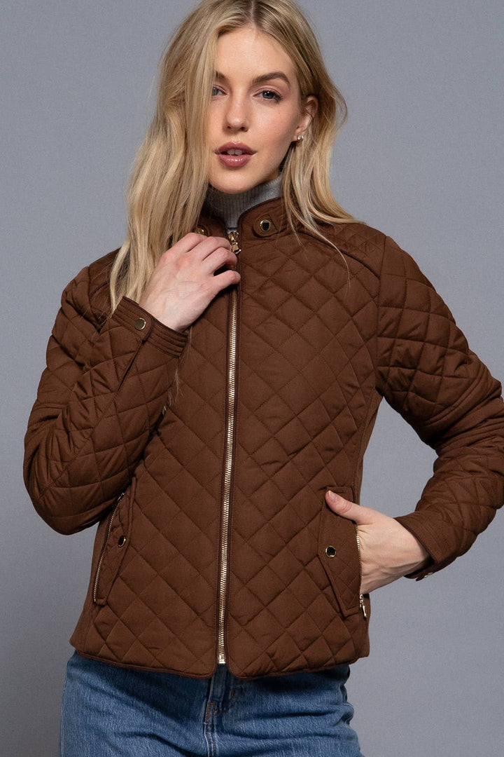 Suede Piping Detail Rib Quilted Padding Jacket : OLV-olive oil / L-Active Basic | Active USA-Shop with Bloom West Boutique, Women's Fashion Boutique, Located in Houma, Louisiana