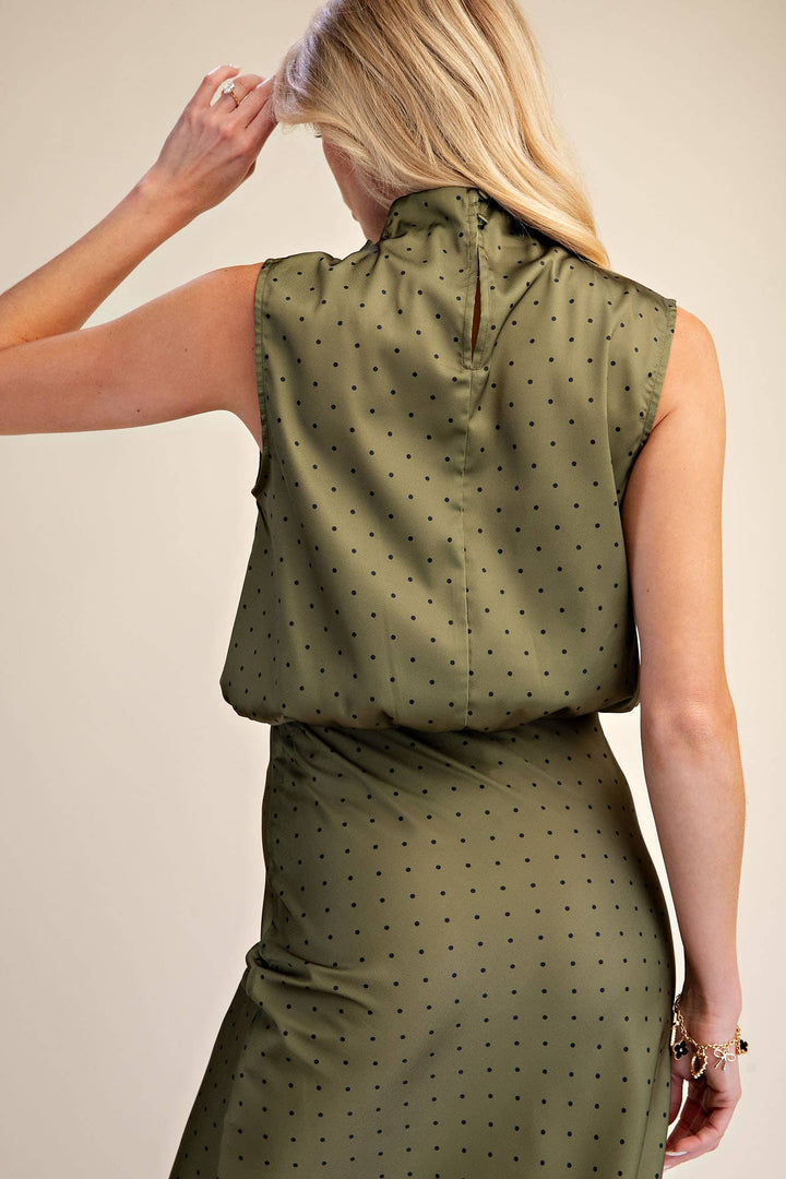 Mock Neck Sleeveless Polka Dot Top-Glam-Shop with Bloom West Boutique, Women&