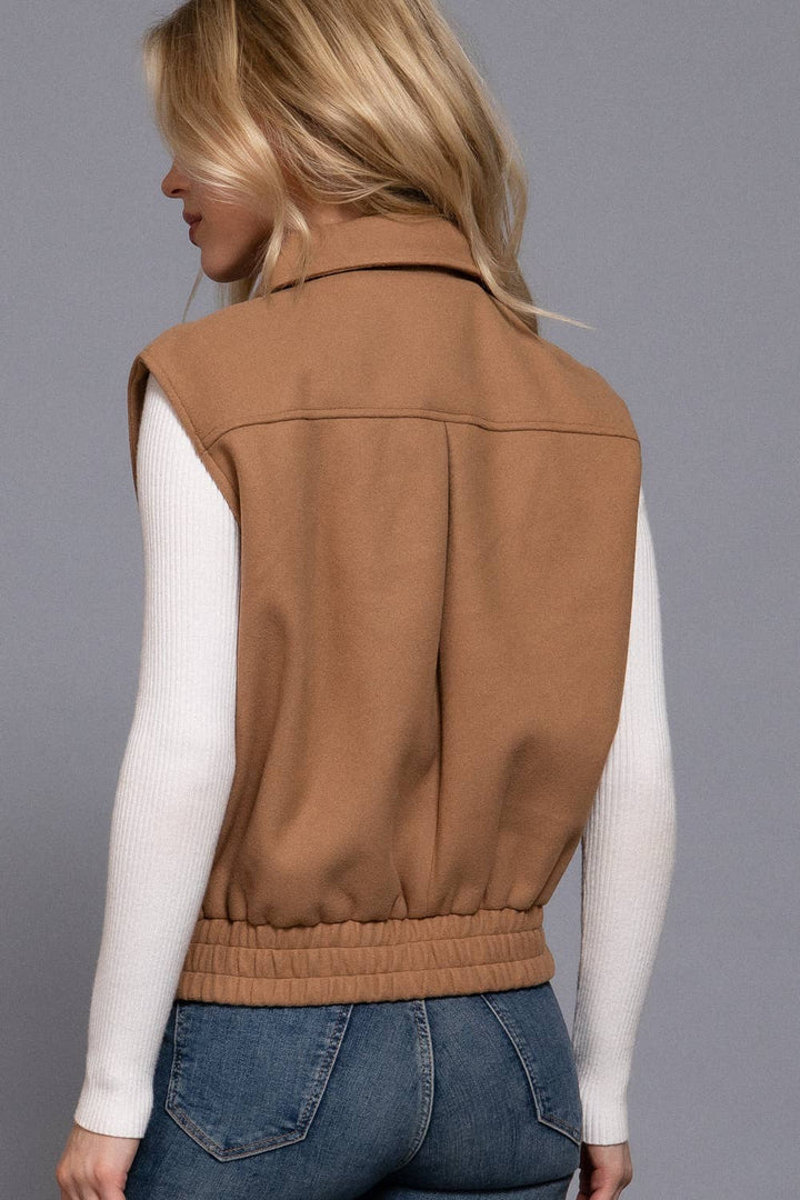 Collar Zip Up Vest Camel-Vests-Active Basic | Active USA-Shop with Bloom West Boutique, Women's Fashion Boutique, Located in Houma, Louisiana