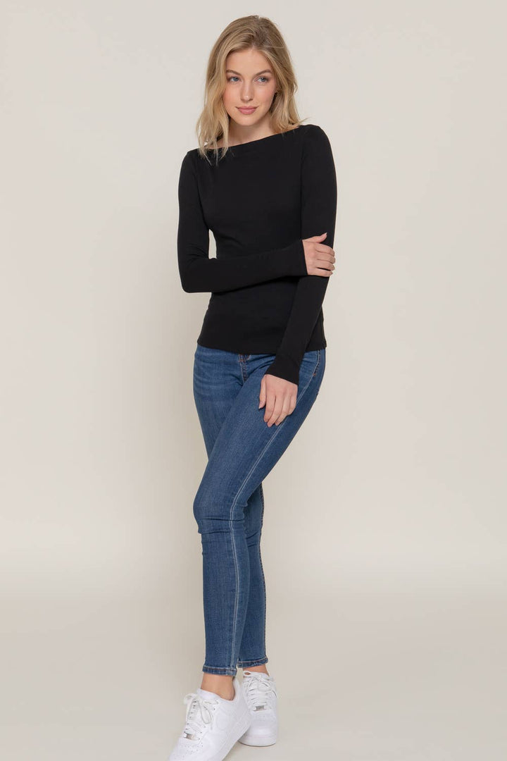 Boat Neck Rib Knit Top-Tops-Active Basic | Active USA-Shop with Bloom West Boutique, Women's Fashion Boutique, Located in Houma, Louisiana