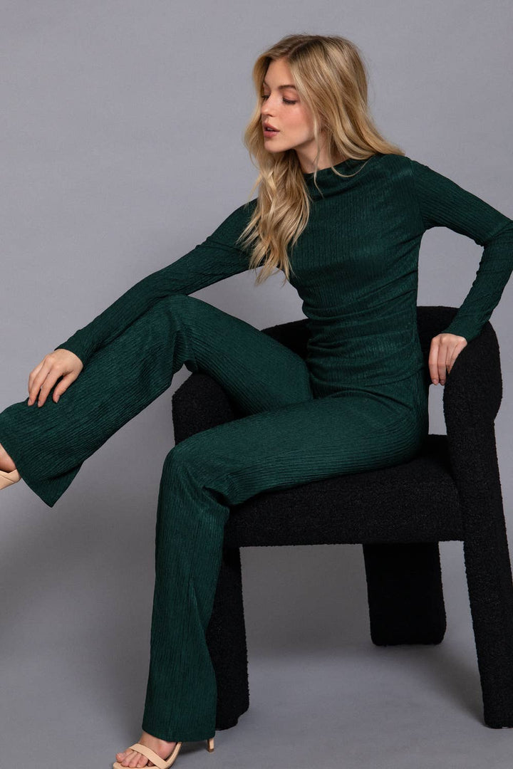 Long Sleeve Draped Top & Flare Pants Set-Two Piece Set-Active Basic | Active USA-Shop with Bloom West Boutique, Women's Fashion Boutique, Located in Houma, Louisiana