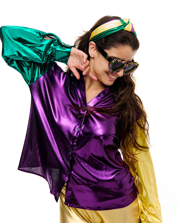 Mardi Gras metallic button down shirt-SongLily-Shop with Bloom West Boutique, Women's Fashion Boutique, Located in Houma, Louisiana