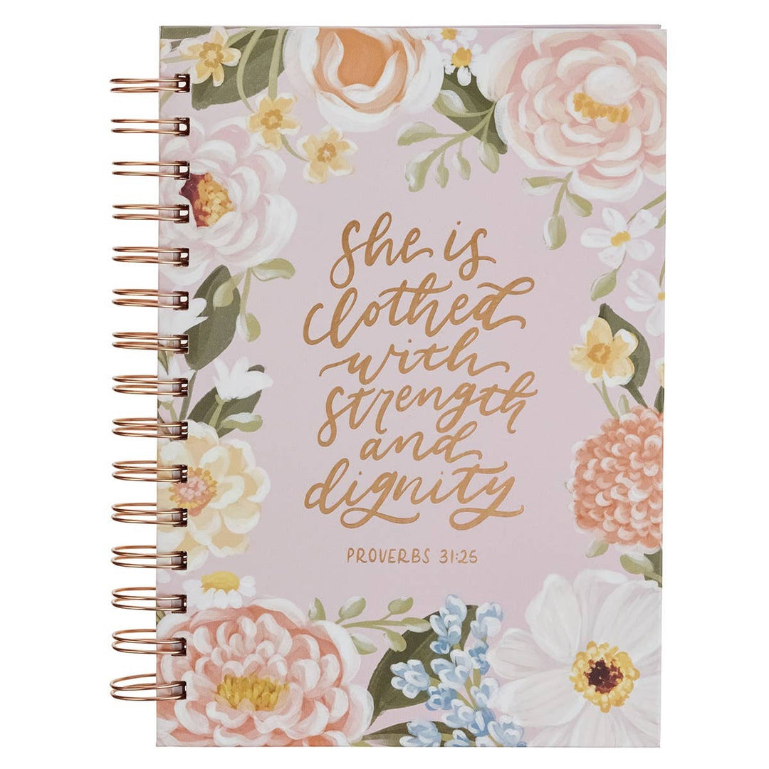 Journal Wirebound Pink Floral Strength & Dignity Prov. 31:25-Accessories-Christian Art Gifts-Shop with Bloom West Boutique, Women's Fashion Boutique, Located in Houma, Louisiana