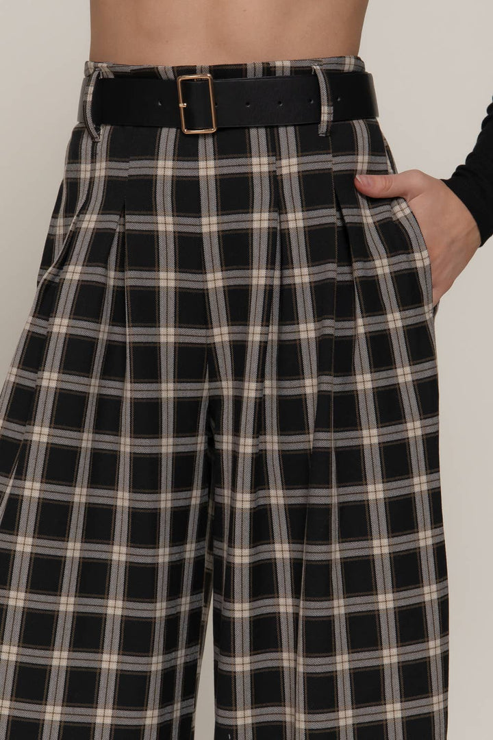 Beth Plaid Woven Wide Long Pants-Active Basic | Active USA-Shop with Bloom West Boutique, Women's Fashion Boutique, Located in Houma, Louisiana