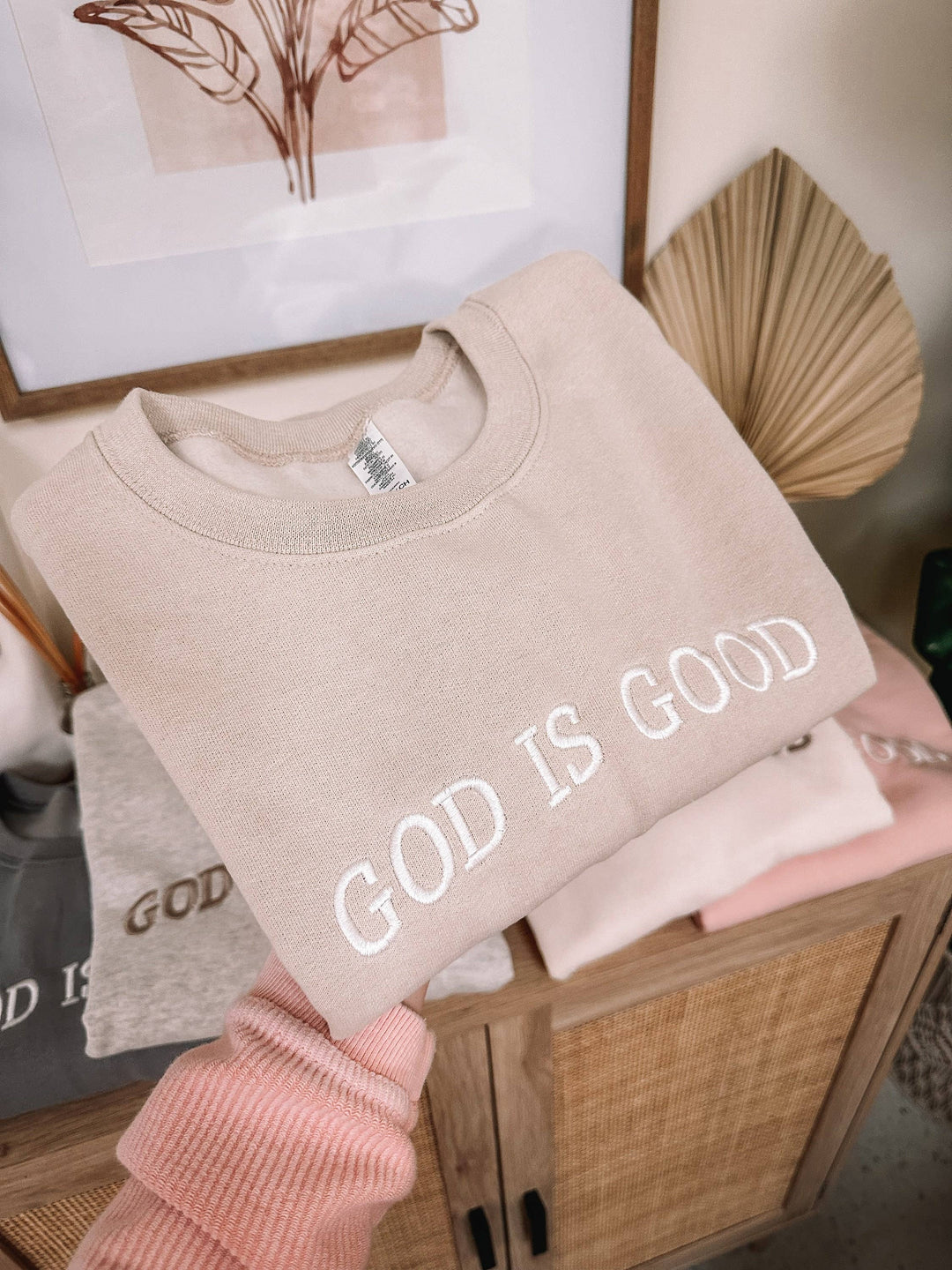 Embroidered GOD IS GOOD Sweatshirt-Graphic Sweaters-Honey Soul LLC-Shop with Bloom West Boutique, Women's Fashion Boutique, Located in Houma, Louisiana