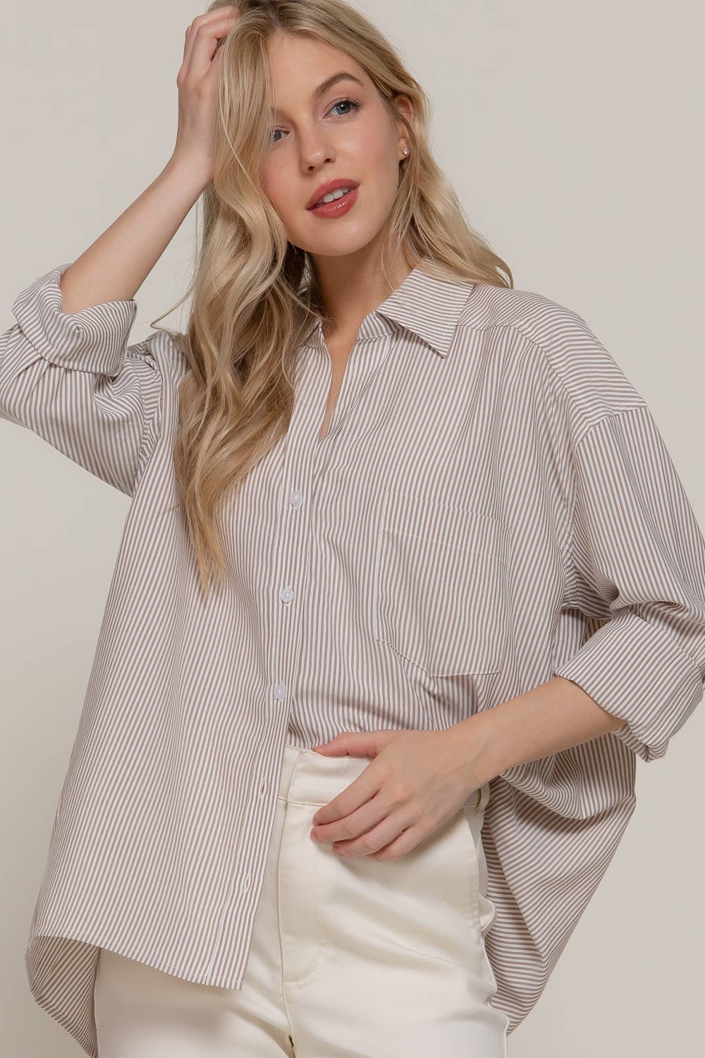 Dolman Striped Button Down-Tops-Active Basic | Active USA-Shop with Bloom West Boutique, Women's Fashion Boutique, Located in Houma, Louisiana