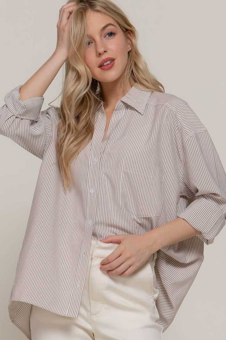 Dolman Striped Button Down-Tops-Active Basic | Active USA-Shop with Bloom West Boutique, Women's Fashion Boutique, Located in Houma, Louisiana