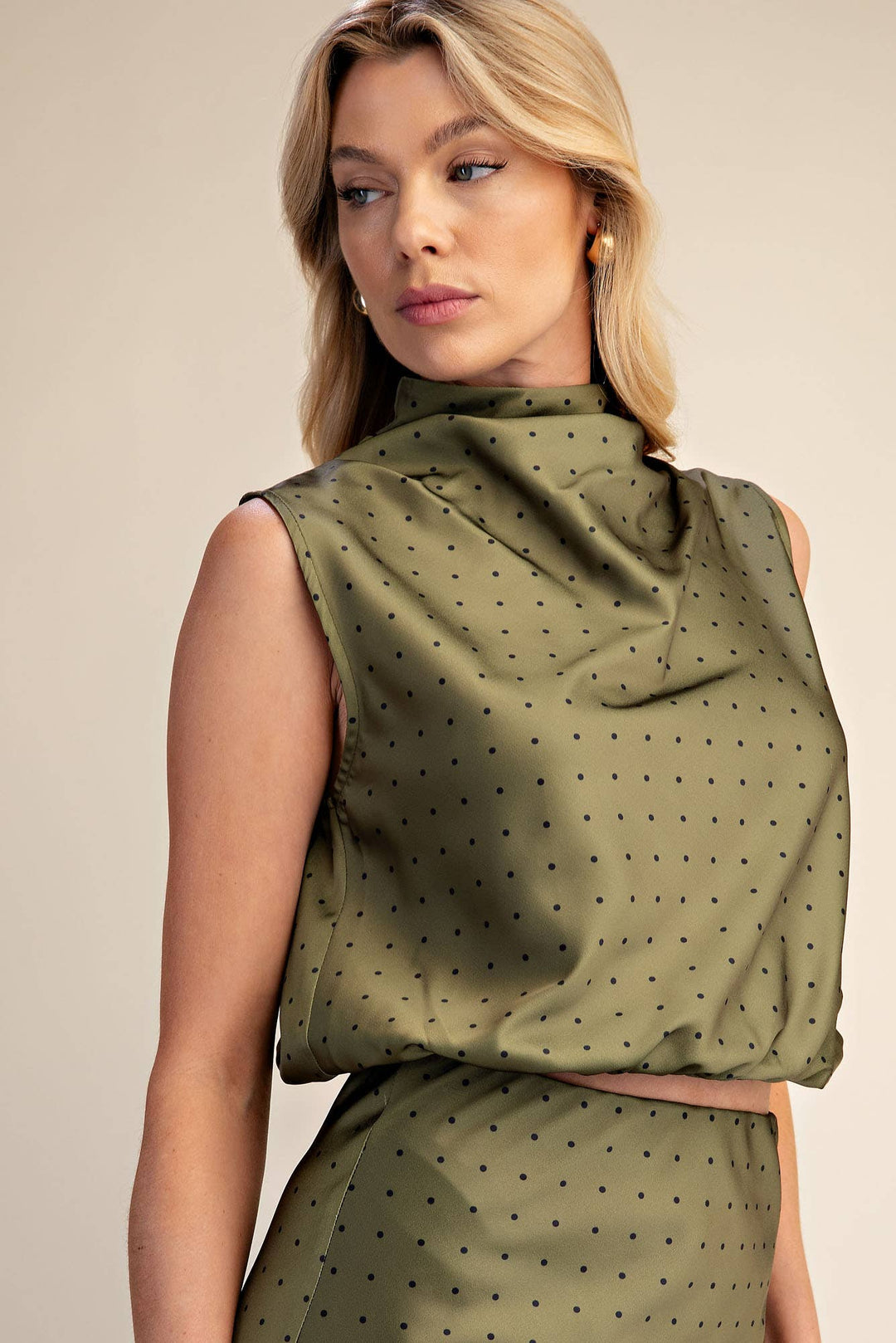 Mock Neck Sleeveless Polka Dot Top-Glam-Shop with Bloom West Boutique, Women&