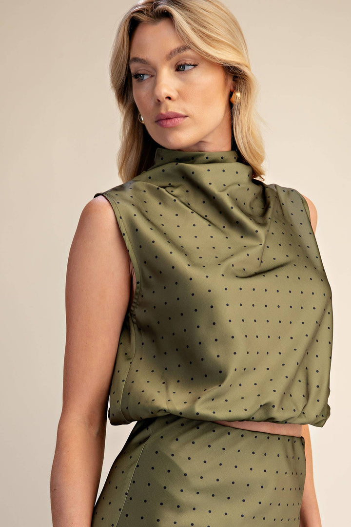 Mock Neck Sleeveless Polka Dot Top-Glam-Shop with Bloom West Boutique, Women&