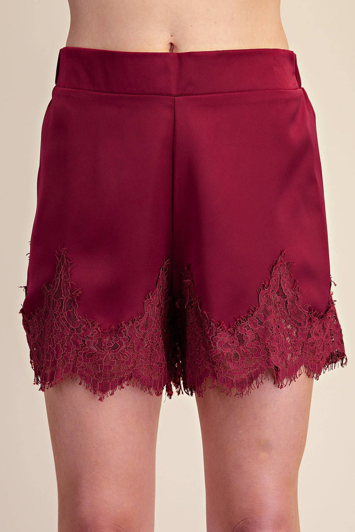 Satin Short With Lace Trim Detail-Glam-Shop with Bloom West Boutique, Women&