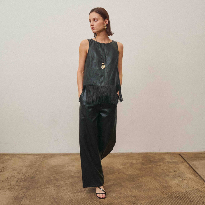 AS3778 Fringe vegan leather top &amp; pants set-Able-Shop with Bloom West Boutique, Women&