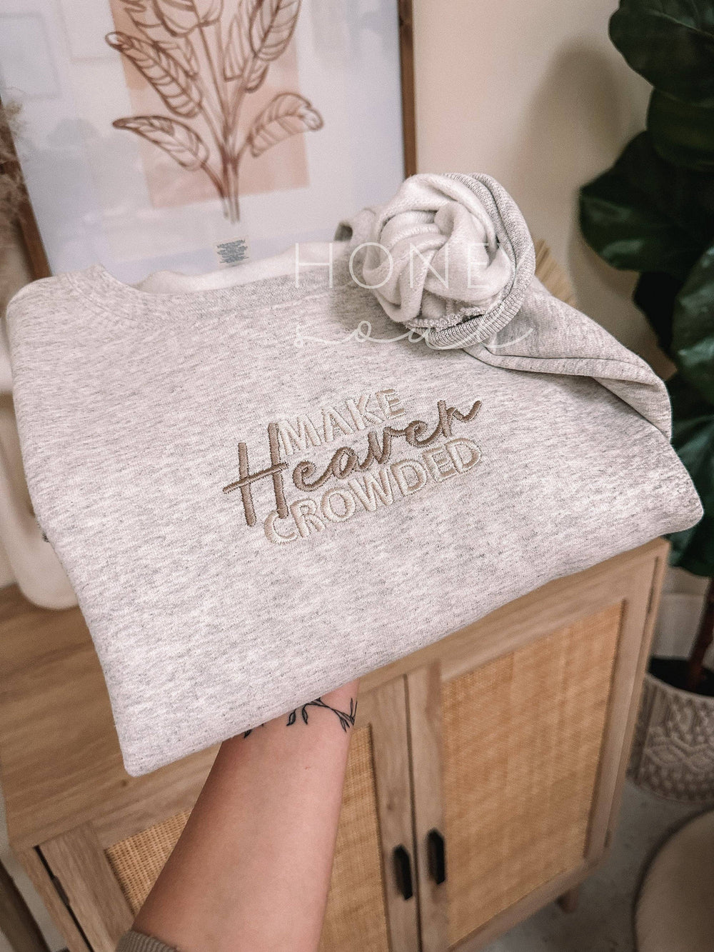 Make Heaven Crowded Embroidered Sweatshirt-Graphic Sweaters-Honey Soul LLC-Shop with Bloom West Boutique, Women's Fashion Boutique, Located in Houma, Louisiana
