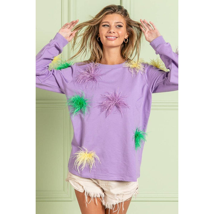 MARDI GRAS FAUX FEATHER TRIM TOP-BiBi-Shop with Bloom West Boutique, Women&
