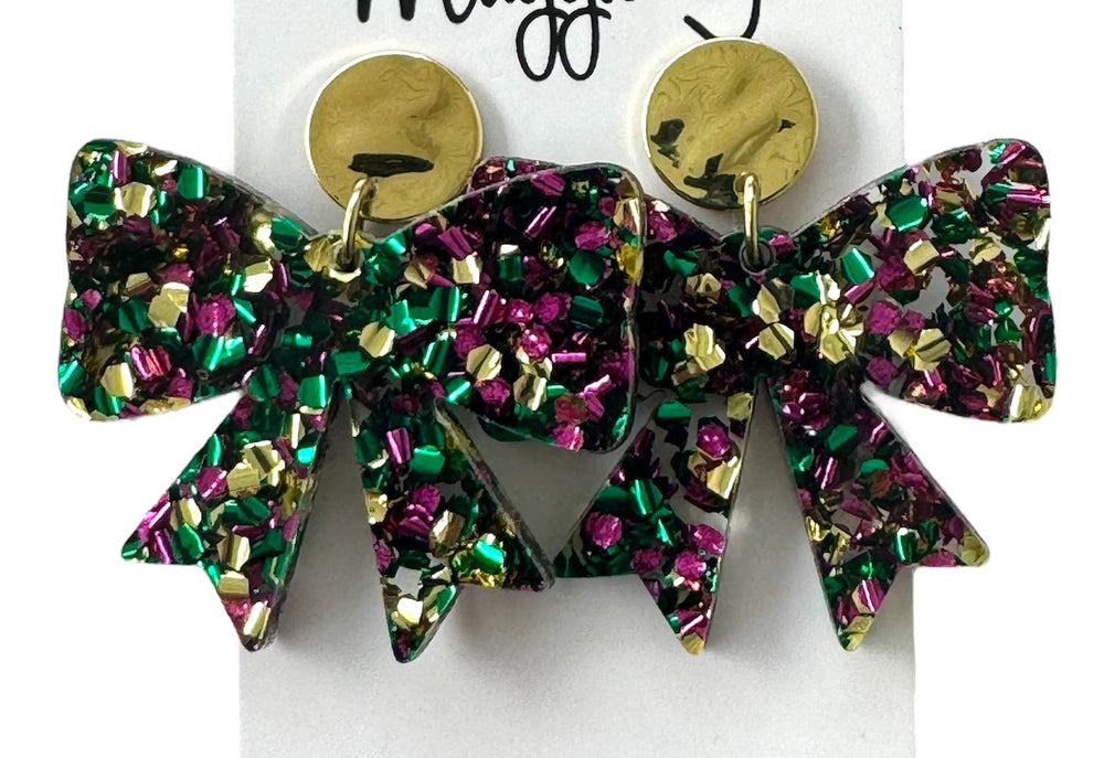 Mardi Gras Bow Earrings-Earrings-Maggie G-Shop with Bloom West Boutique, Women's Fashion Boutique, Located in Houma, Louisiana