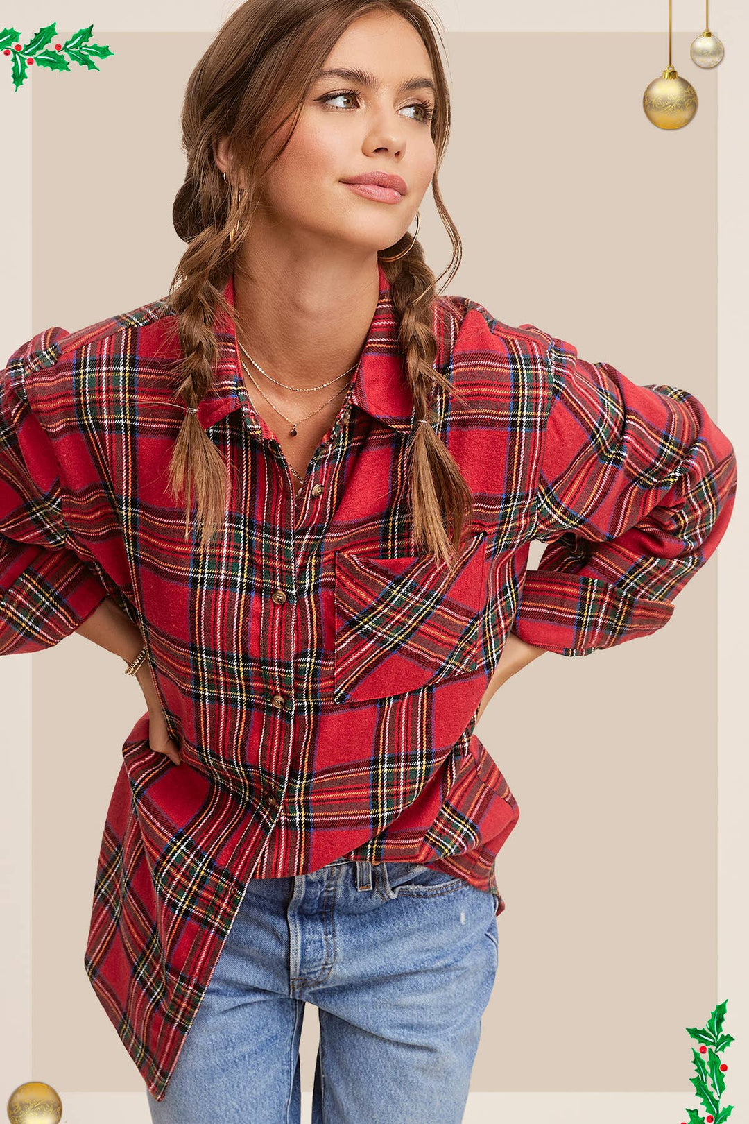 Jolly day Button Down Plaid Shirts-Tops-La Miel-Shop with Bloom West Boutique, Women's Fashion Boutique, Located in Houma, Louisiana