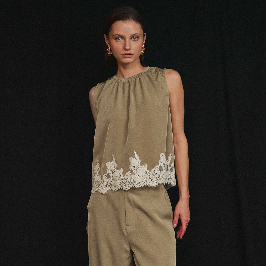 AS3513 Lace trimmed top &amp; pants set-Able-Shop with Bloom West Boutique, Women&