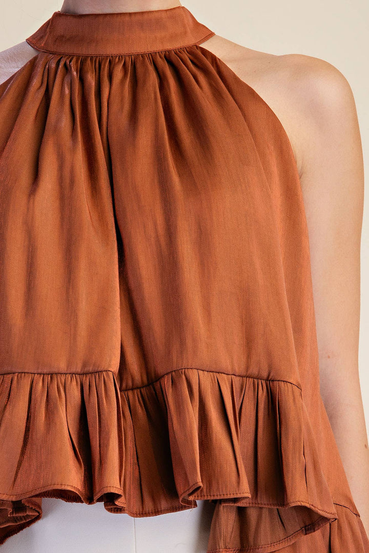 Ruffle Halter Top With Back Neck Tie-Glam-Shop with Bloom West Boutique, Women&