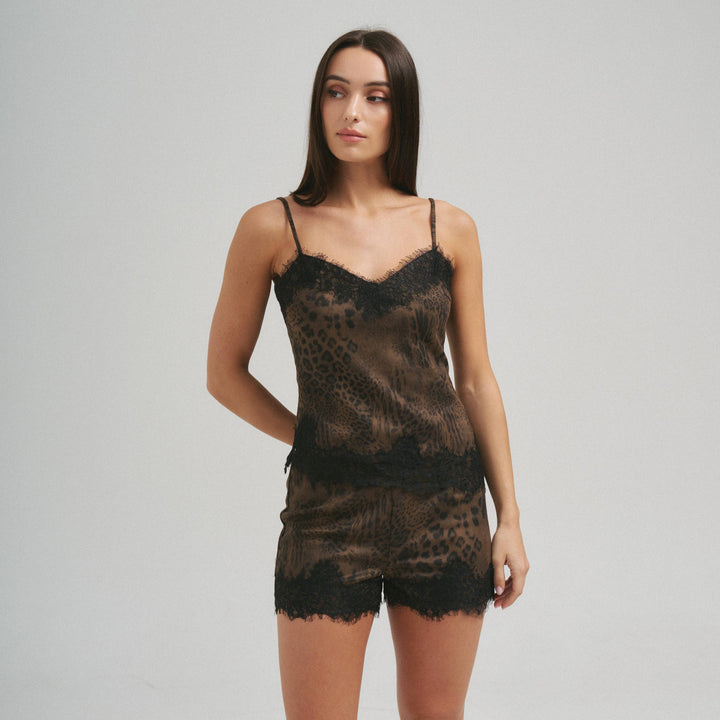 AT3478 Brushed leopard lace trim cami top-Able-Shop with Bloom West Boutique, Women&