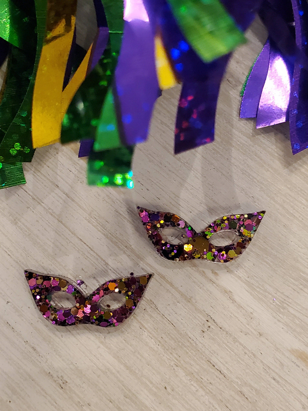 Mardi Gras Mask Stud Earrings Glitter-Earrings-Maggie G-Shop with Bloom West Boutique, Women's Fashion Boutique, Located in Houma, Louisiana