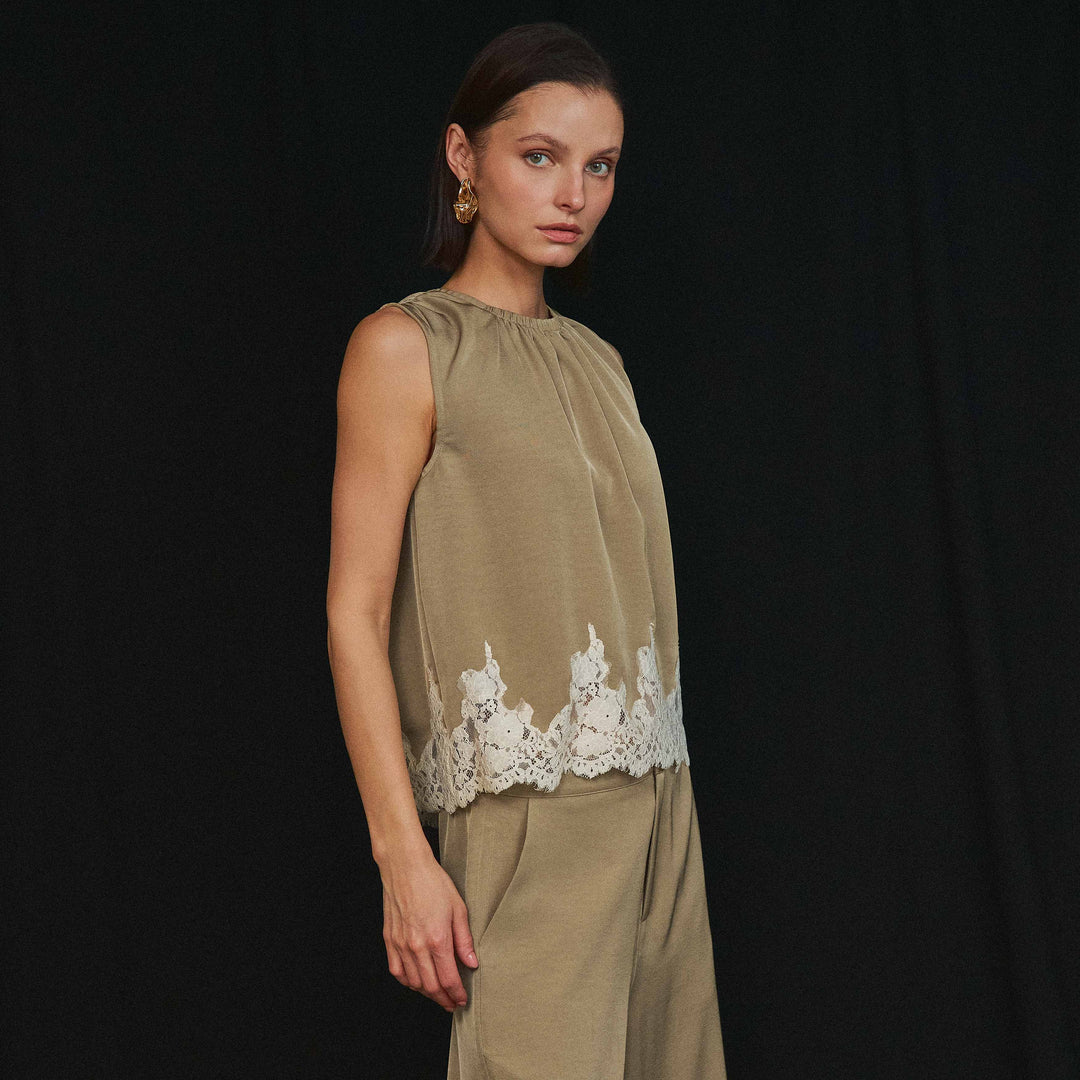 AS3513 Lace trimmed top &amp; pants set-Able-Shop with Bloom West Boutique, Women&