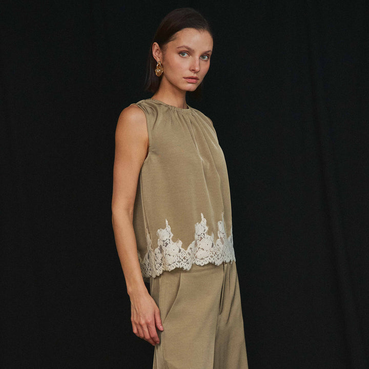 AS3513 Lace trimmed top &amp; pants set-Able-Shop with Bloom West Boutique, Women&