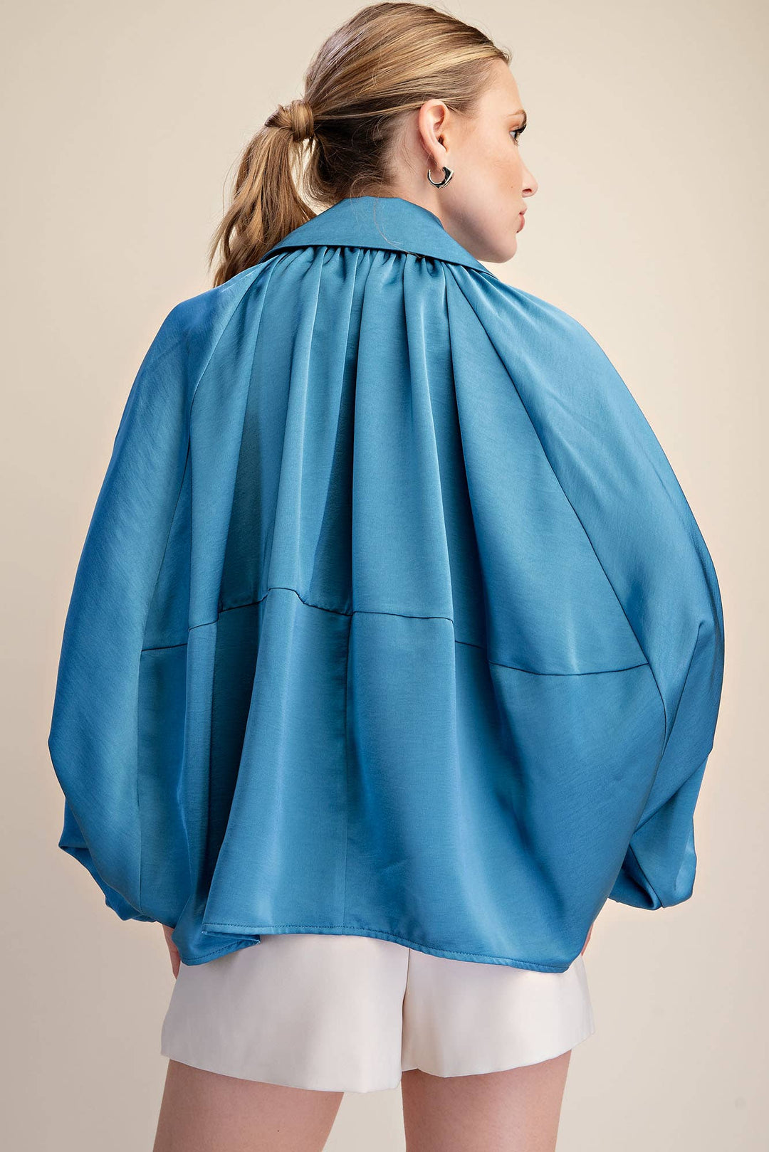Balloon Pleated Detail Bomber Jacket-Glam-Shop with Bloom West Boutique, Women&