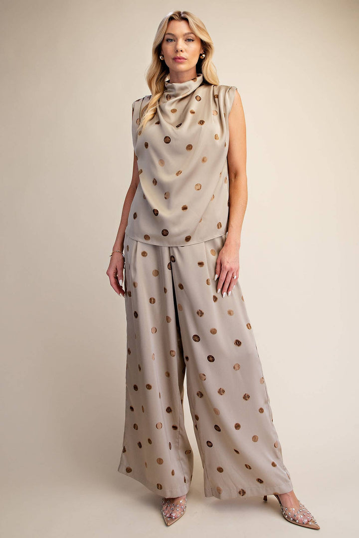 Cowl Mock Neck Pleats Shoulder Sleeveless Top Polka Dot-Glam-Shop with Bloom West Boutique, Women&