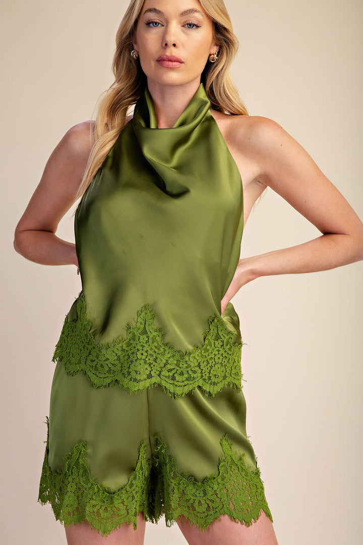 Satin Short With Lace Trim Detail-Glam-Shop with Bloom West Boutique, Women&