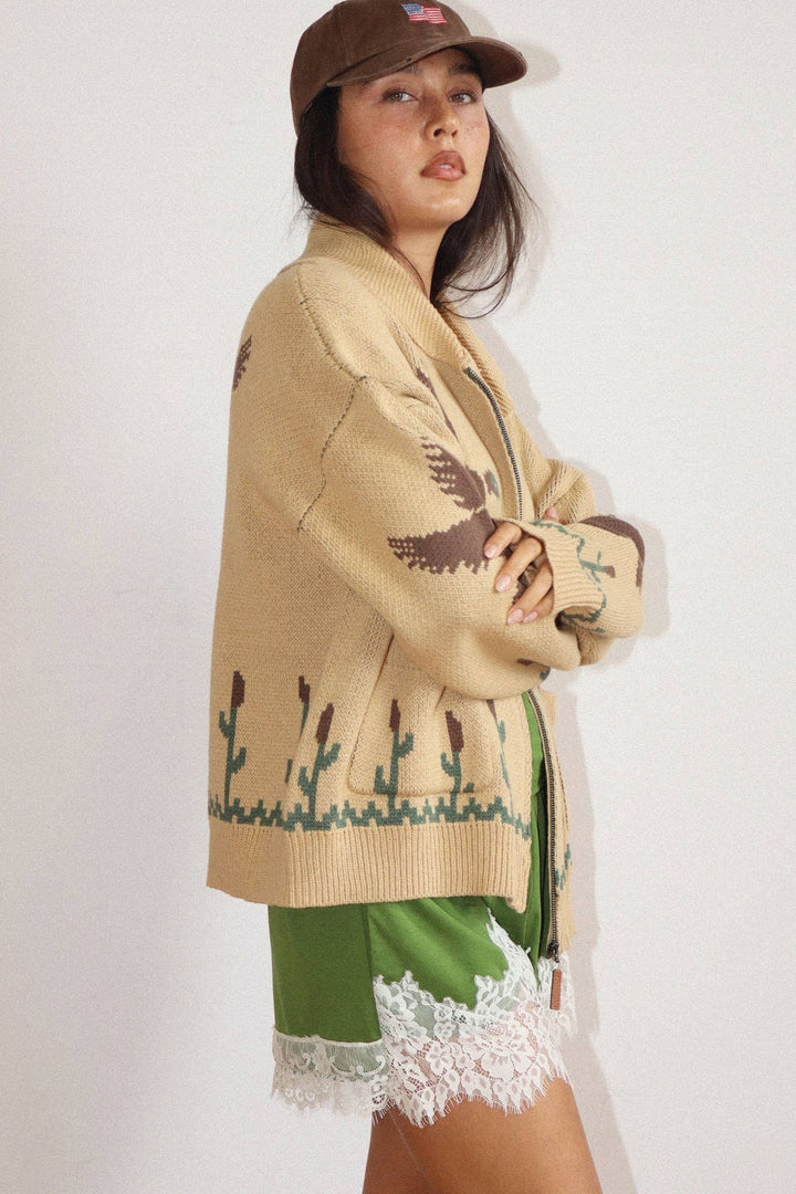 Desert Bird Knit Zip Cardigan-Bailey Rose-Shop with Bloom West Boutique, Women&