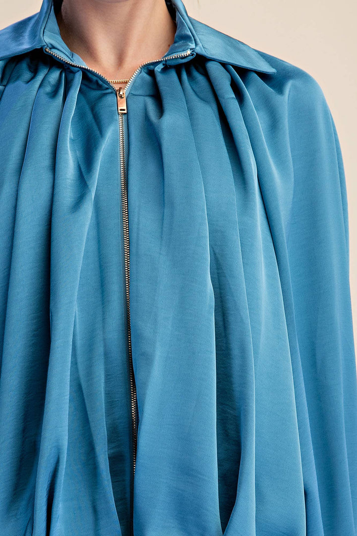 Balloon Pleated Detail Bomber Jacket-Glam-Shop with Bloom West Boutique, Women&