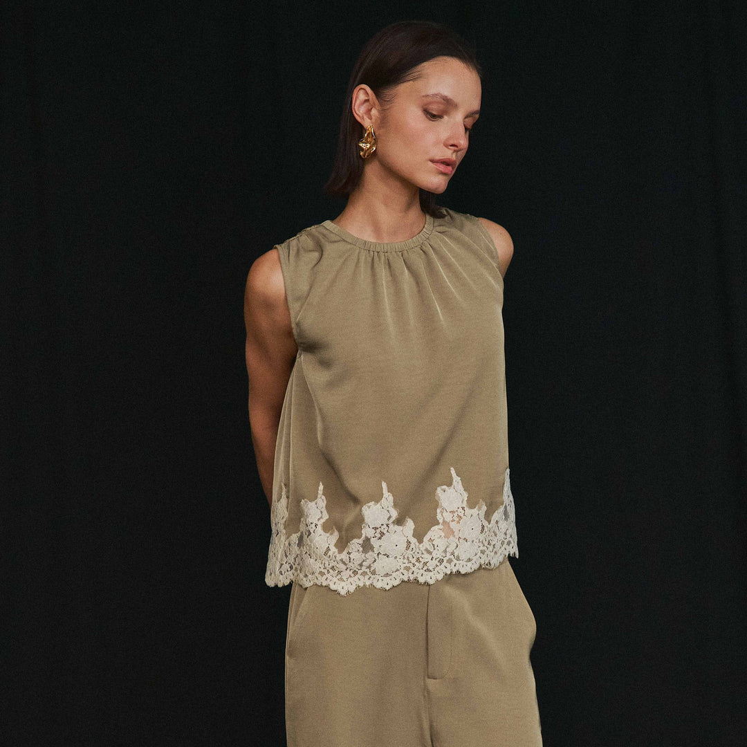 AS3513 Lace trimmed top &amp; pants set-Able-Shop with Bloom West Boutique, Women&