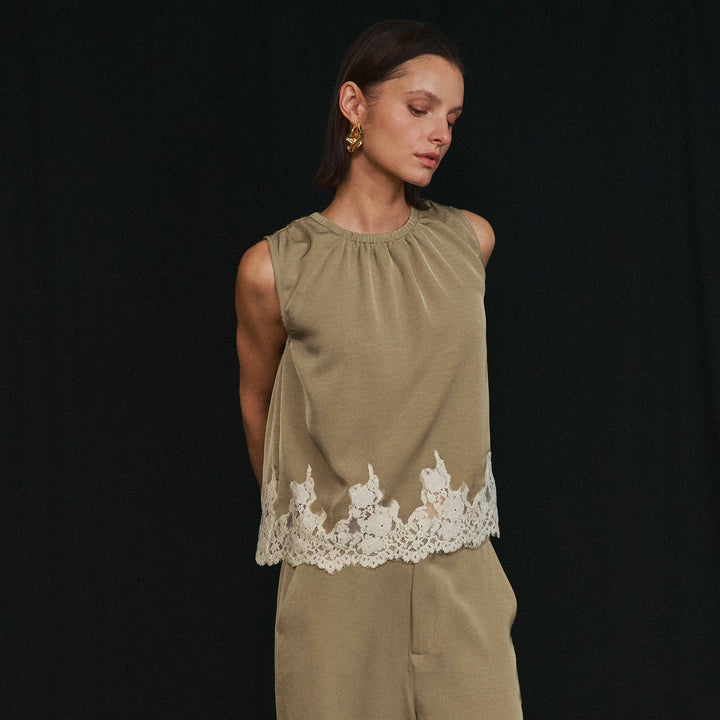 AS3513 Lace trimmed top &amp; pants set-Able-Shop with Bloom West Boutique, Women&