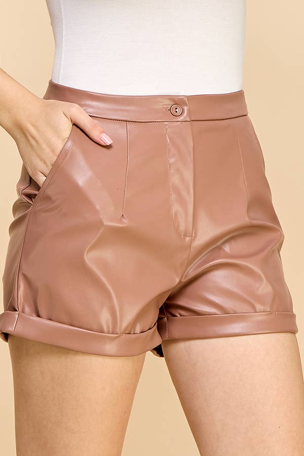 LEATHERETTE PU SHORTS PANTS WTIH SIDE POCKET-Shorts-Heart & Hips-Shop with Bloom West Boutique, Women's Fashion Boutique, Located in Houma, Louisiana