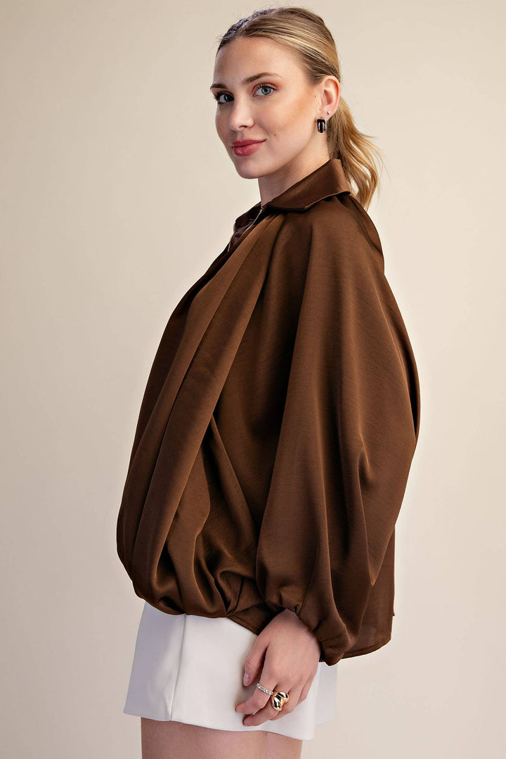 Balloon Pleated Detail Bomber Jacket-Glam-Shop with Bloom West Boutique, Women&