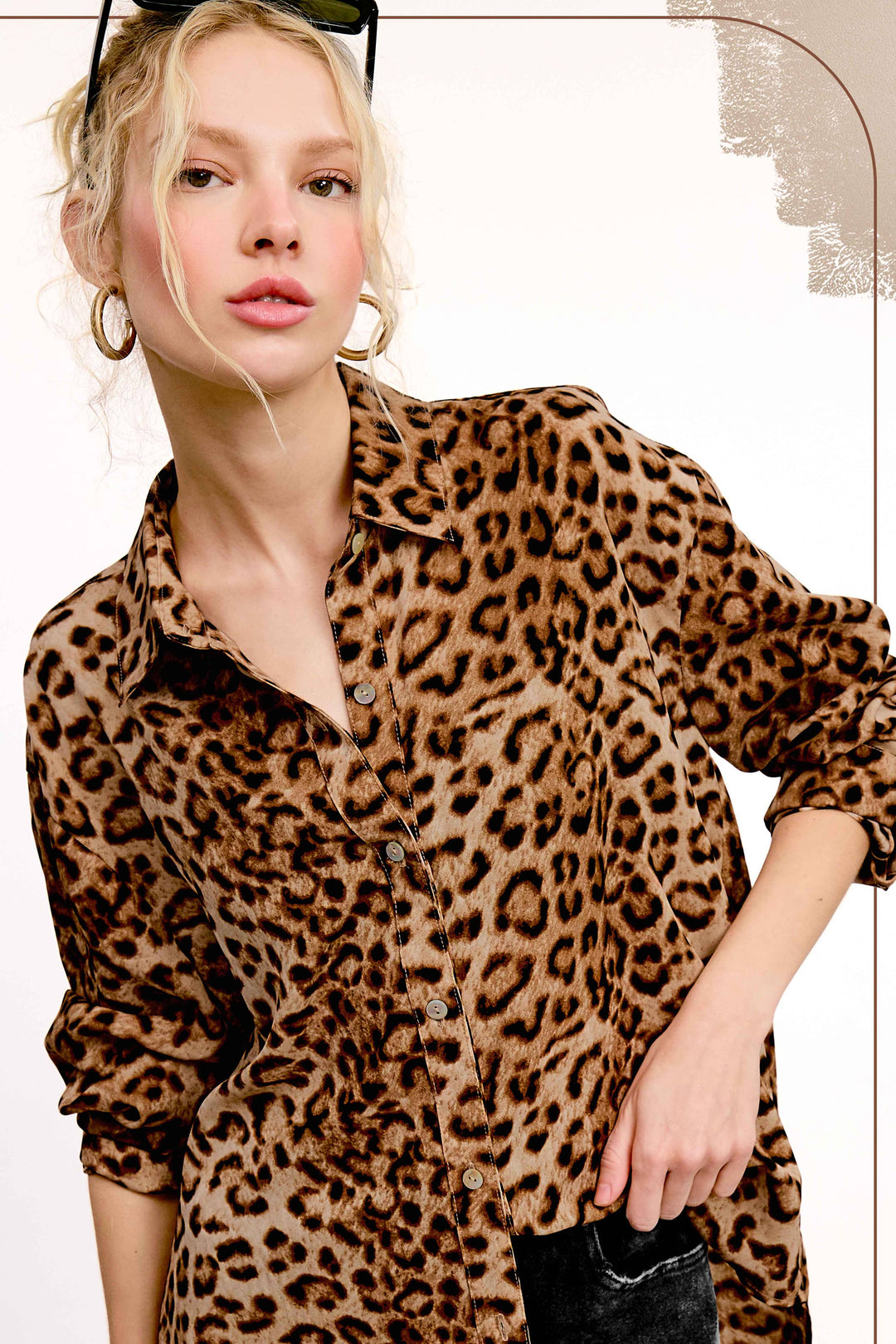 Leopard Printed Button Down-Tops-La Miel-Shop with Bloom West Boutique, Women's Fashion Boutique, Located in Houma, Louisiana