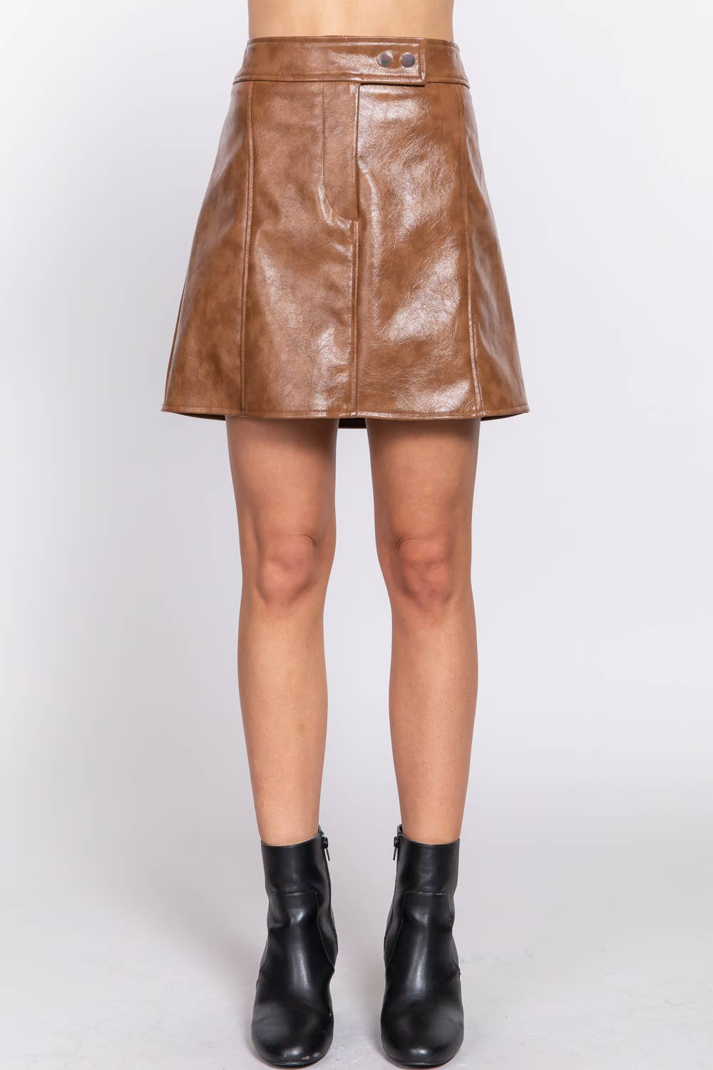 A-Line Coated PU Mini Skirt-Jackets-Active Basic | Active USA-Shop with Bloom West Boutique, Women's Fashion Boutique, Located in Houma, Louisiana