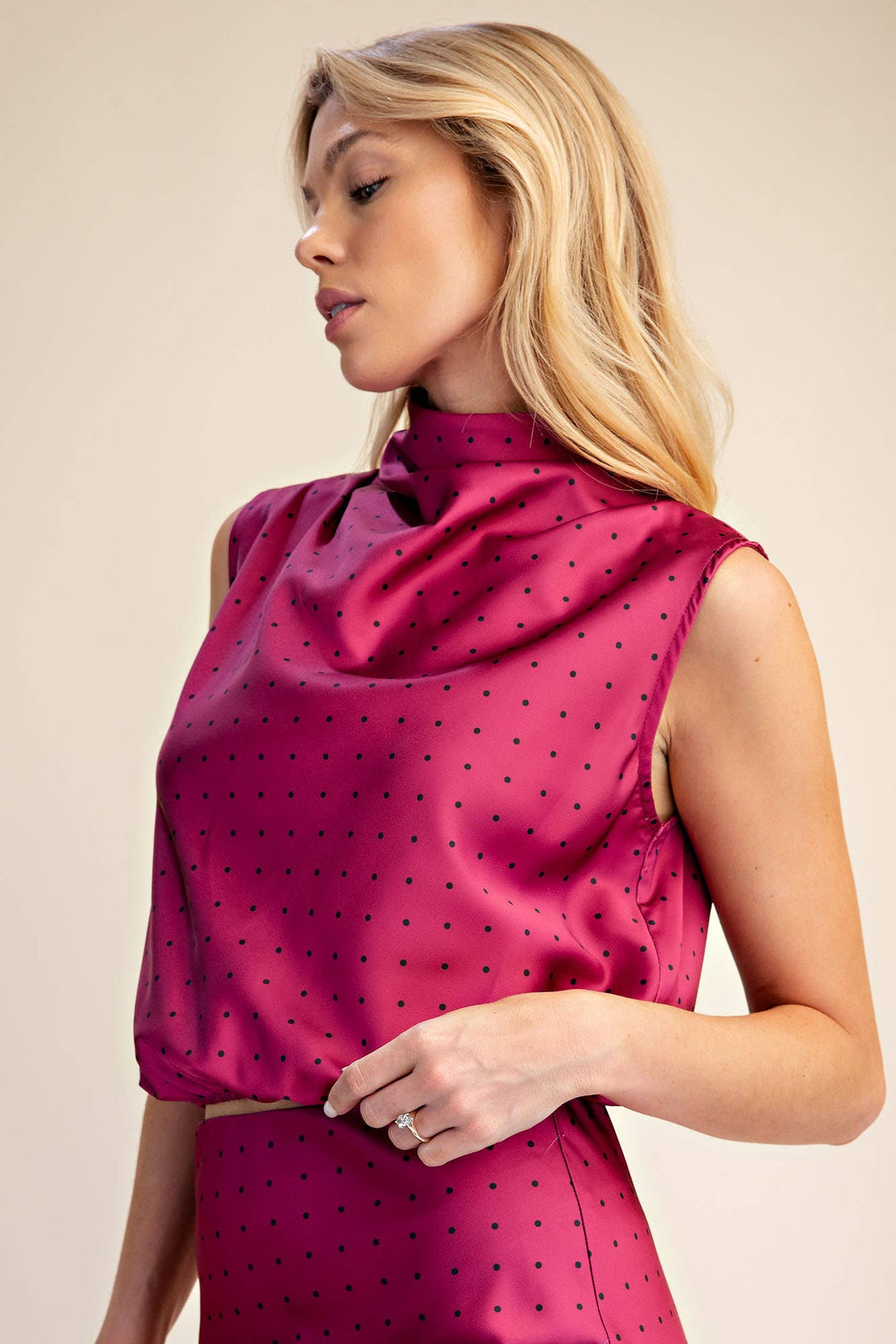 Mock Neck Sleeveless Polka Dot Top-Glam-Shop with Bloom West Boutique, Women&