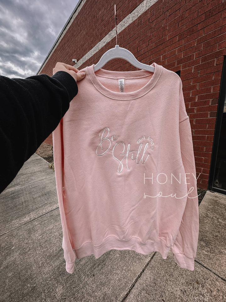 Be Still and Know Sweatshirt-Graphic Sweaters-Honey Soul LLC-Shop with Bloom West Boutique, Women's Fashion Boutique, Located in Houma, Louisiana