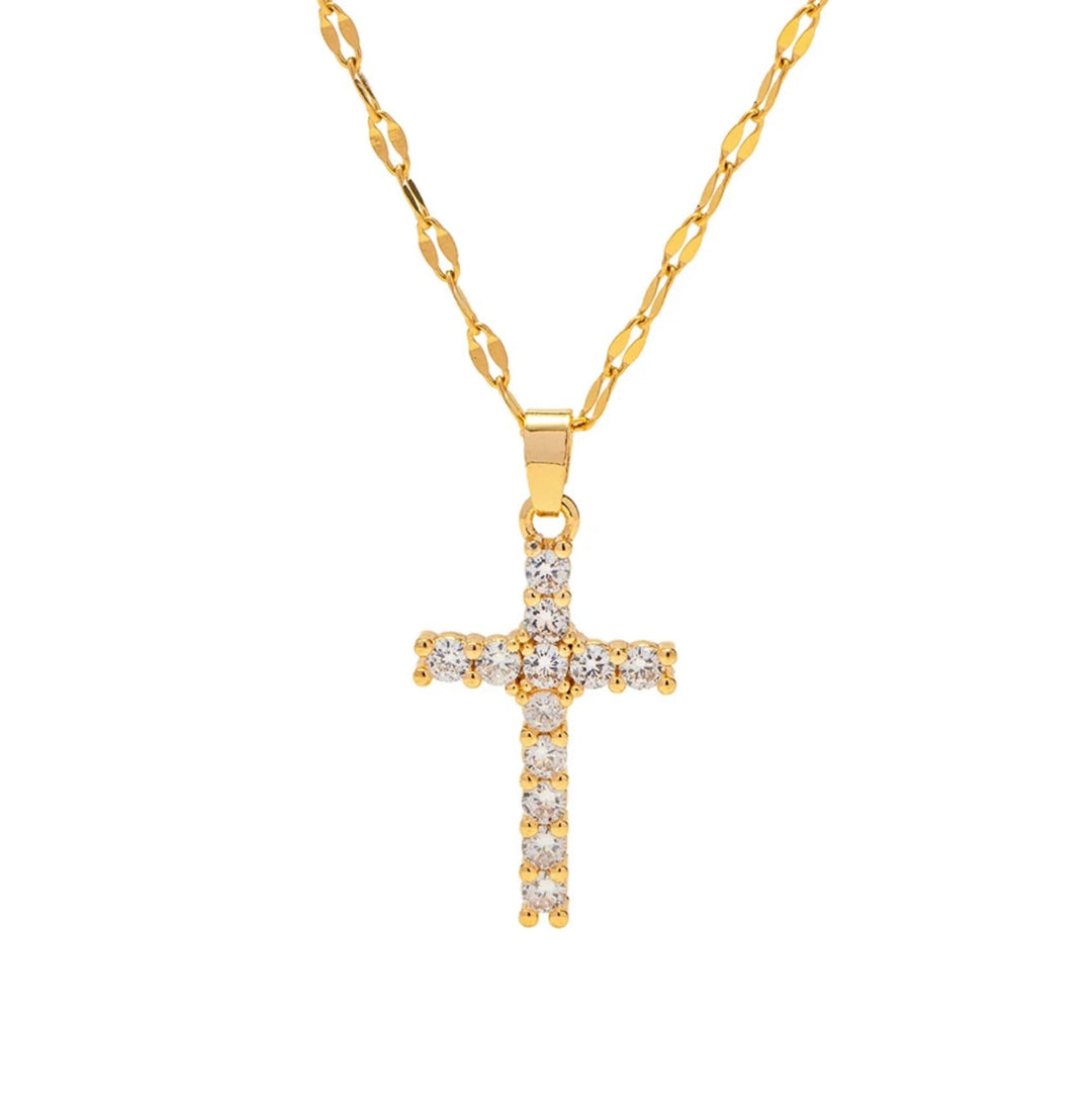 SPARKLE CROSS NECKLACE-Necklace-Chansuttpearls-Shop with Bloom West Boutique, Women&