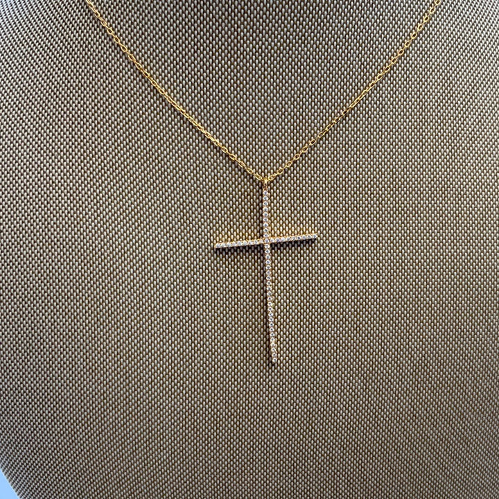 Fine Cubic Zirconia Gold Cross Neckla-Necklaces-Bloom West Boutique-Shop with Bloom West Boutique, Women's Fashion Boutique, Located in Houma, Louisiana
