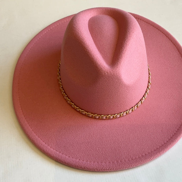 Pink Hat With Gold Chain-Hats-Bloom West Boutique-Shop with Bloom West Boutique, Women's Fashion Boutique, Located in Houma, Louisiana