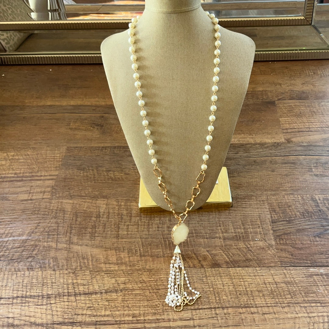Thinking About You White Tassel Beaded Necklace-Necklaces-Bloom West Boutique-Shop with Bloom West Boutique, Women's Fashion Boutique, Located in Houma, Louisiana