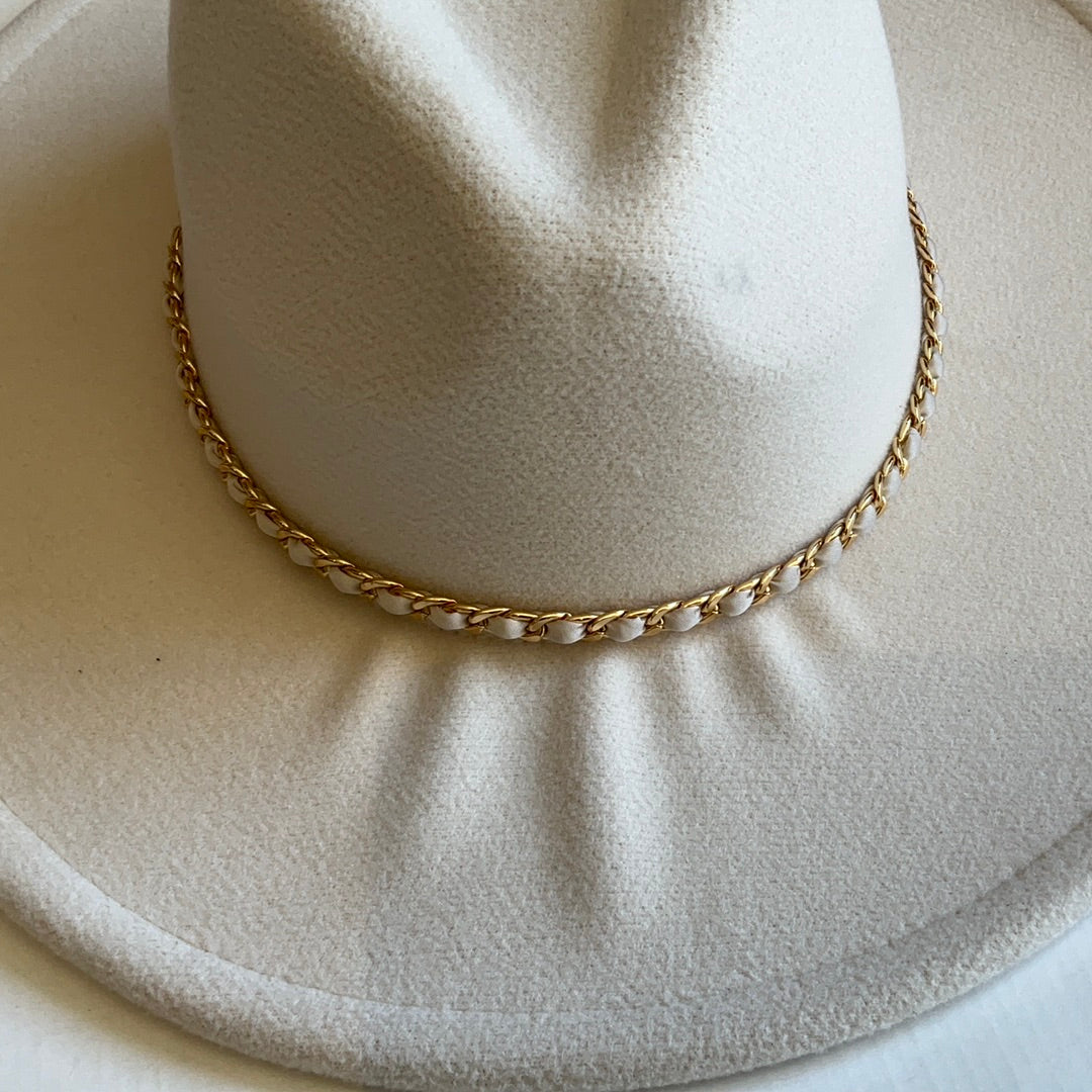 Ivory Hat With Gold Chain-Hats-Bloom West Boutique-Shop with Bloom West Boutique, Women's Fashion Boutique, Located in Houma, Louisiana