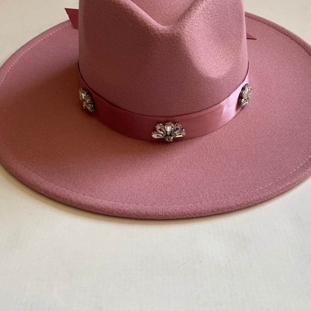 PINK Ribbon Rhinestone Hat-Hats-Bloom West Boutique-Shop with Bloom West Boutique, Women's Fashion Boutique, Located in Houma, Louisiana