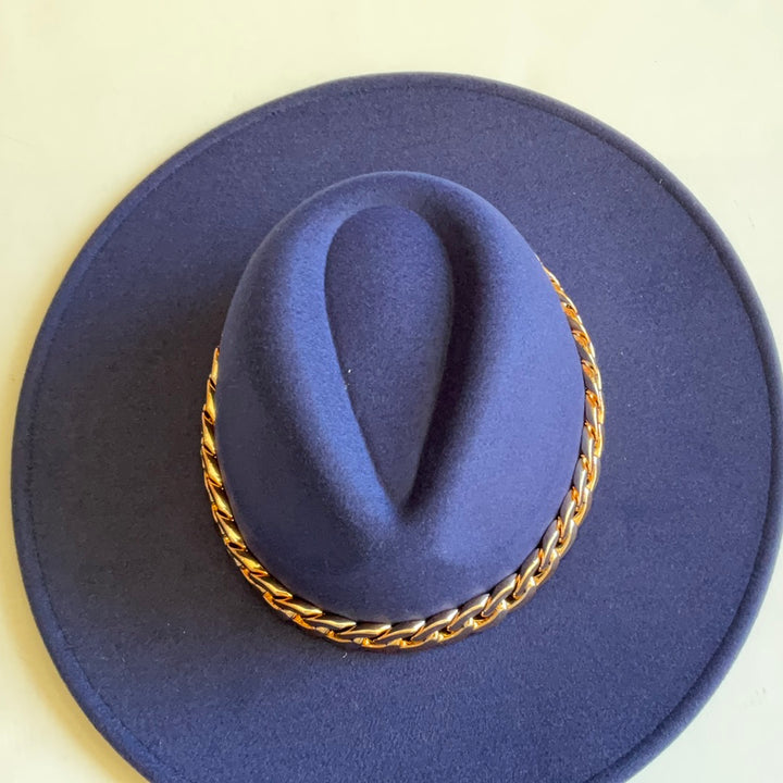 Navy Hat With Gold Chain-Hats-Bloom West Boutique-Shop with Bloom West Boutique, Women's Fashion Boutique, Located in Houma, Louisiana