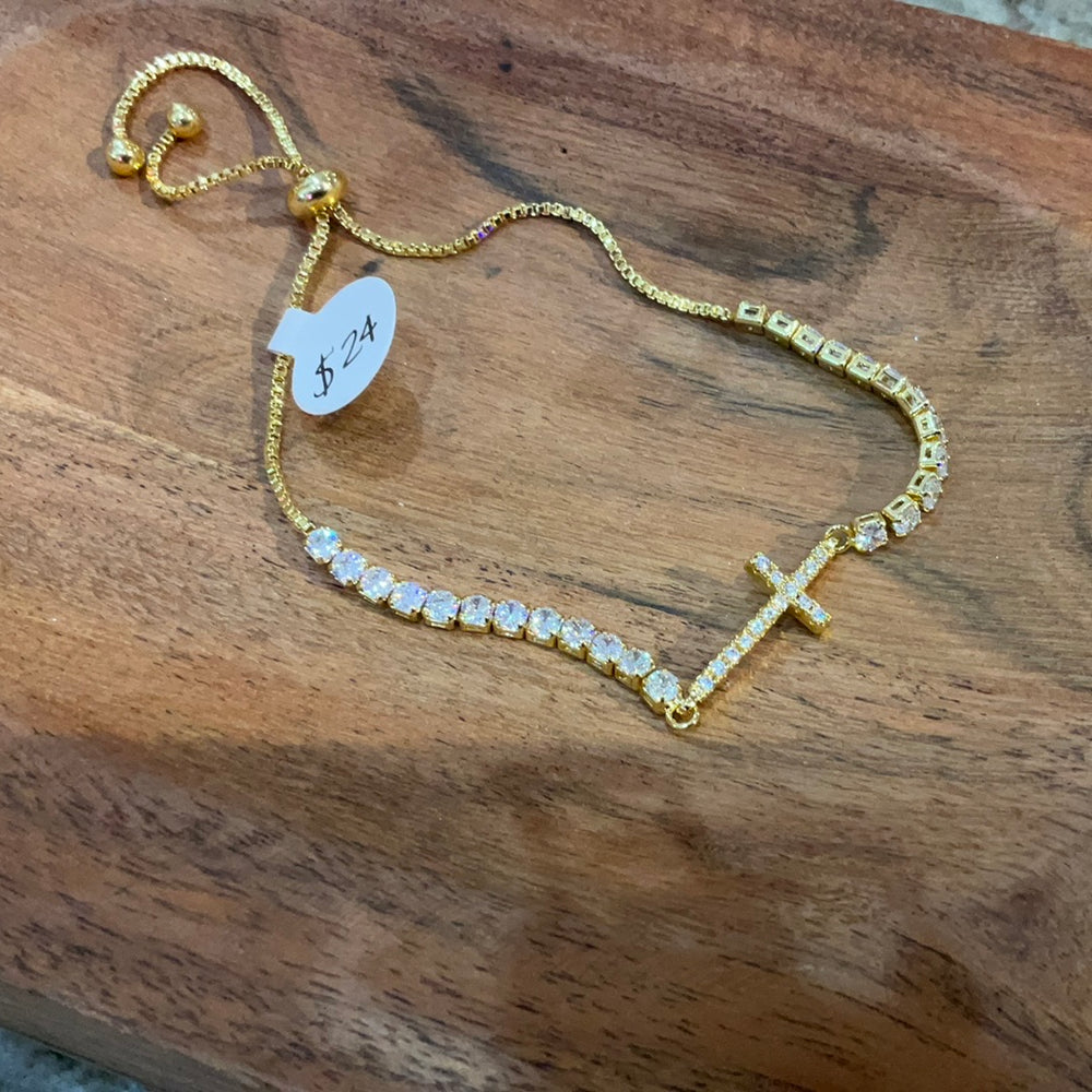 Gold Diamond Cross Bracelet-Bracelets-Bloom West Boutique-Shop with Bloom West Boutique, Women's Fashion Boutique, Located in Houma, Louisiana