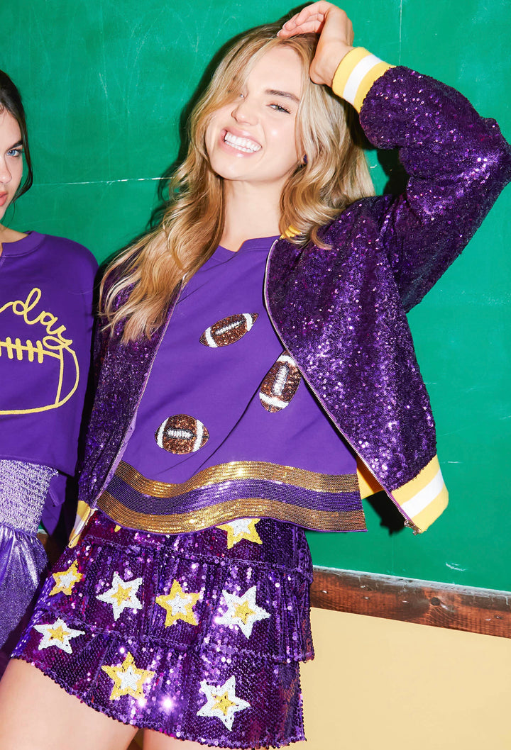 Star Patch Sequin Mini Skirt, Purple-Skirts-Bloom West Boutique-Shop with Bloom West Boutique, Women's Fashion Boutique, Located in Houma, Louisiana