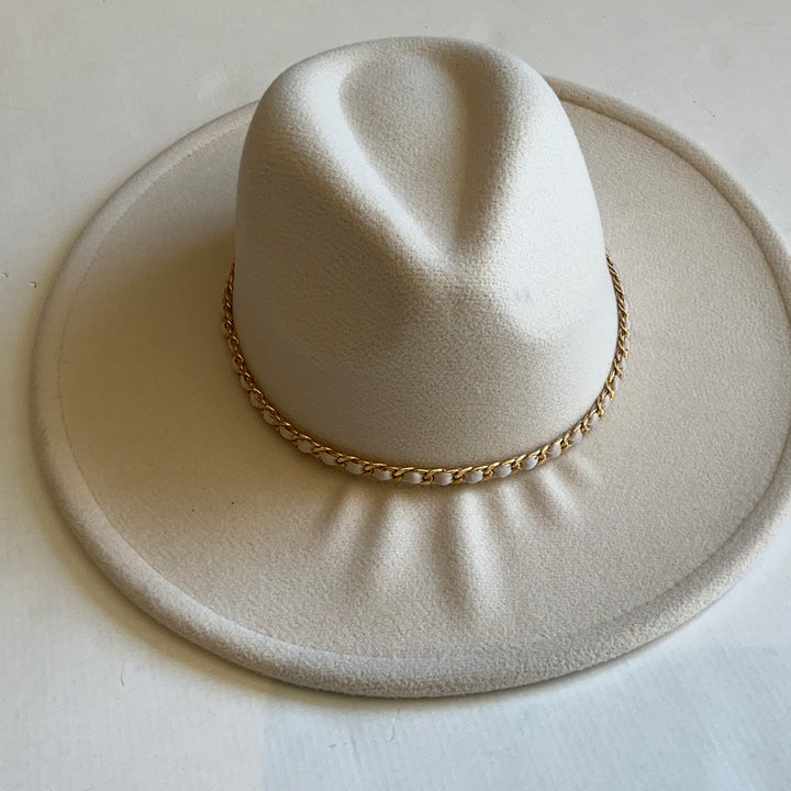 Ivory Hat With Gold Chain-Hats-Bloom West Boutique-Shop with Bloom West Boutique, Women's Fashion Boutique, Located in Houma, Louisiana