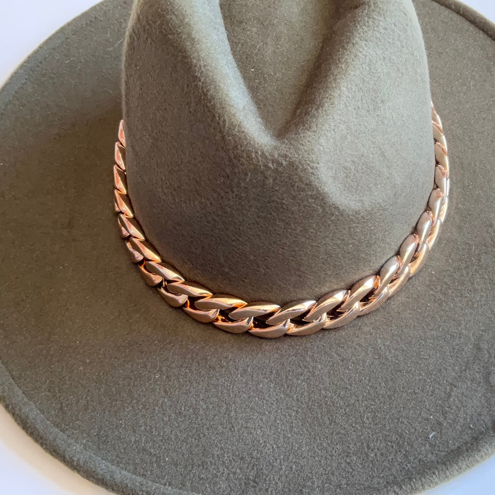 Olive Hat With Gold Chain-Hats-Bloom West Boutique-Shop with Bloom West Boutique, Women's Fashion Boutique, Located in Houma, Louisiana