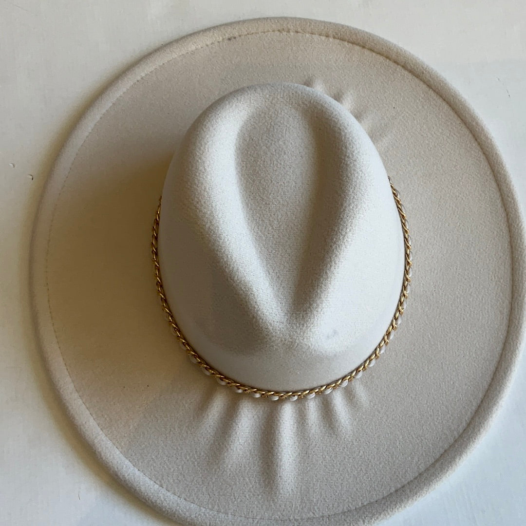 Ivory Hat With Gold Chain-Hats-Bloom West Boutique-Shop with Bloom West Boutique, Women's Fashion Boutique, Located in Houma, Louisiana